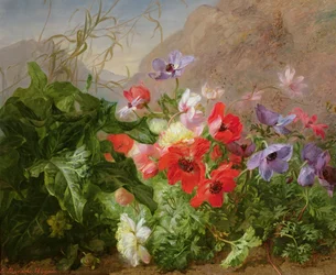 Stillleben mit Anemonen im Unterholz